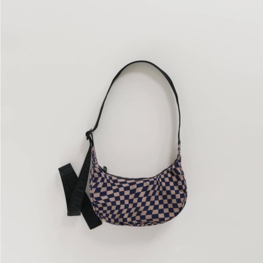 Baggu Mini Crescent in Indigo Trippy Checker